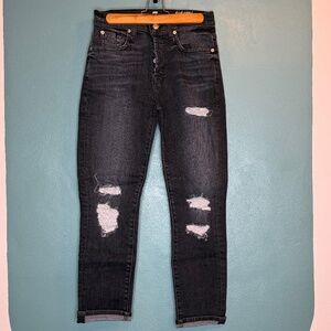Women’s For All Mankind Dark Blue Jeans High Waist Size 26 Distressed